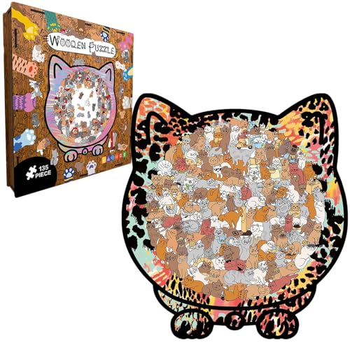 Puzzle de gato contra el estrés: rompecabezas de madera con marco para decorar tu hogar 6