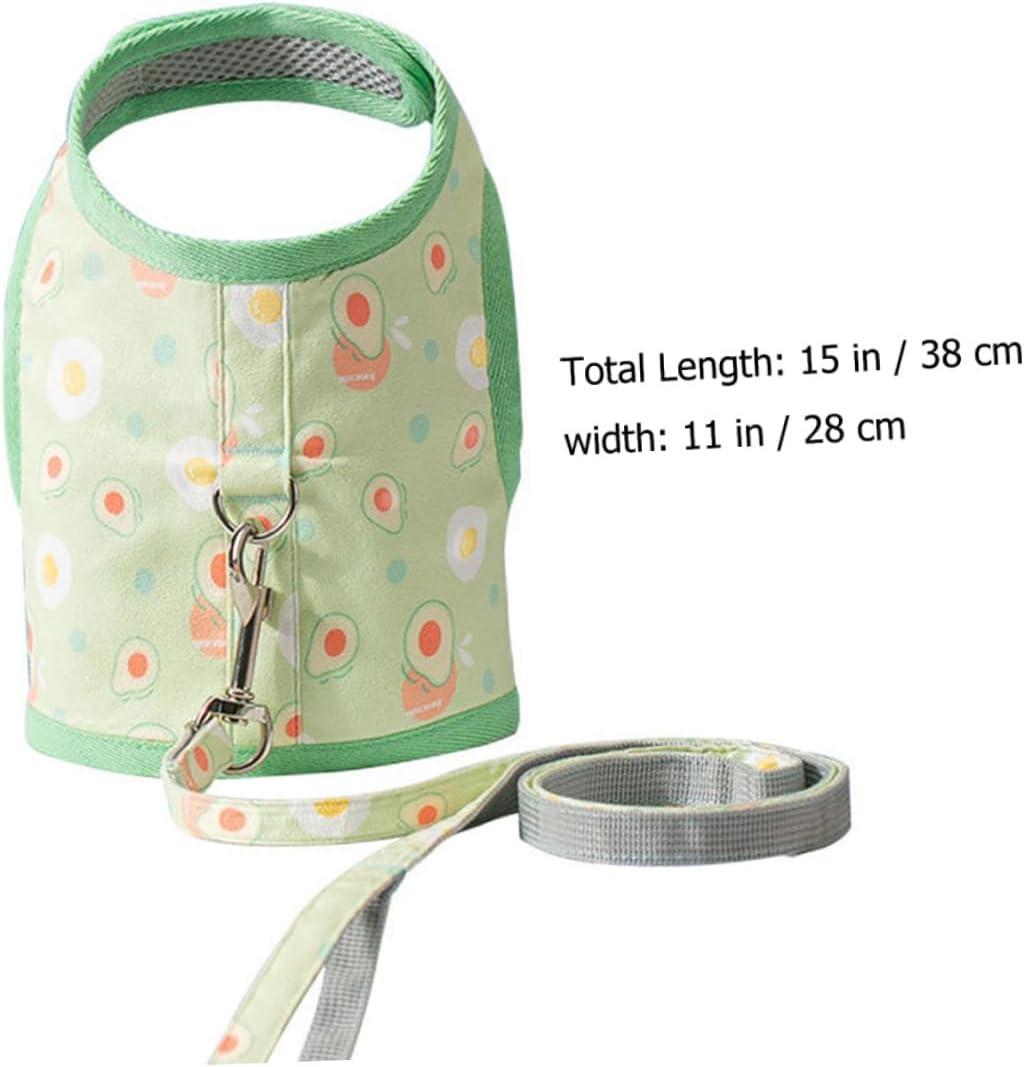 Cat Breathable Mesh Vest Harness with Avocado Pattern, Medium Size for 6-9 Lbs Cats, Soft Adjustable Leash for Walking and Outdoor Use