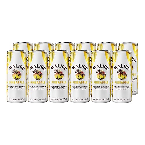 Malibu Pre-Mixed Sparkling Pineapple Rum Can, 12 x 250ml