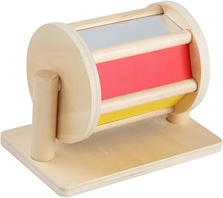 Liummrcy Spinning Drum Toys for Babies, Spinning Rainbow Drum Sensory Development Toys,Wooden Textile Drum Montessori Toys for Babies Boys Girls Sensory Toy Rotating Color Cognition Toy
