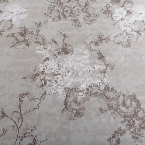 Image of Gray-Beige Boho Floral Percale Sheets California King, Deep Pocket | 100% Cotton Greige Vintage Bed Sheets, Brown Flower Cottage Sheet Set, Shabby Chic Bedding, Neutral Printed, Aesthetic, 4Pcs