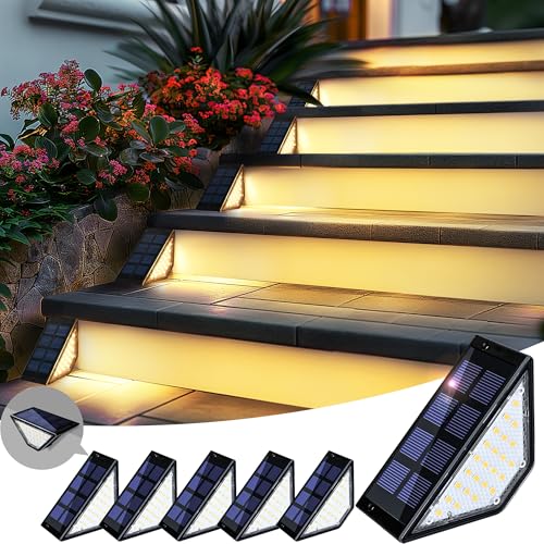 PATIOWIN 6 Pack Solar Step Lights for Outside, 24 LEDs Solar Stair Lights Waterproof IP65, Solar...
