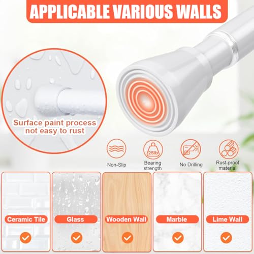 Image of HASTHIP Retractable Curtain Rod 28.7-43 inches Tension Rod 13mm Diameter Multipurpose Metal Rod Window Safety Bar Detachable Hanging for Wall