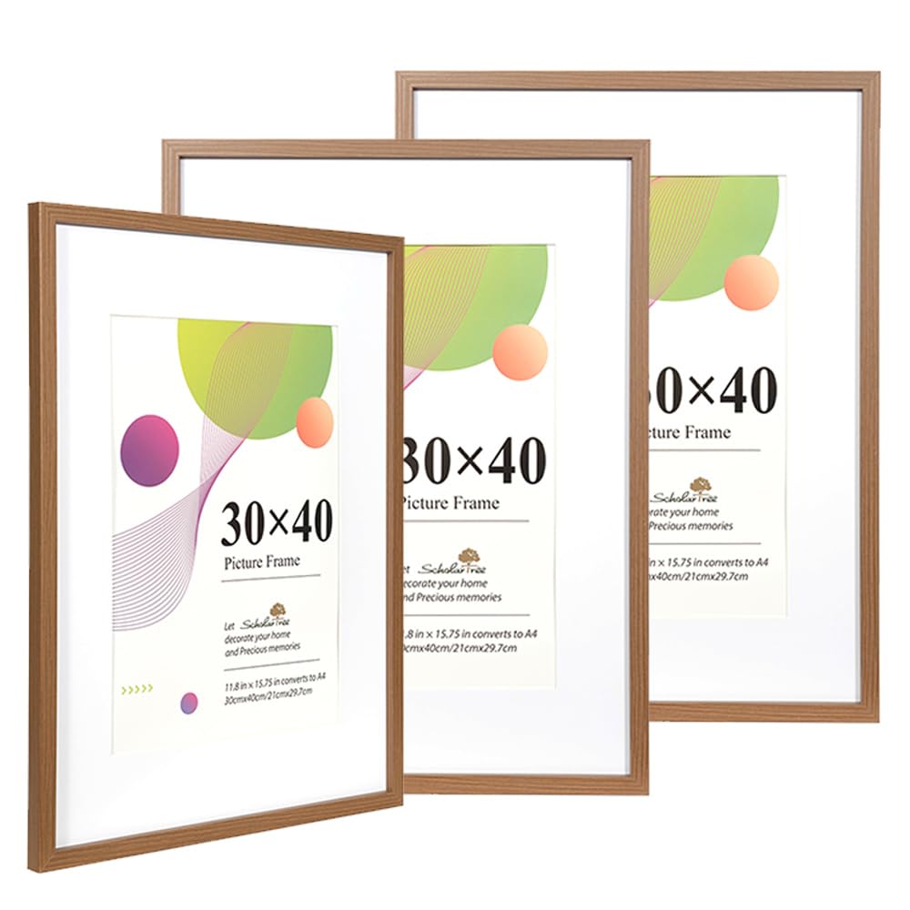 Scholar Tree Brown 30X40 Picture Frame,3 Pack ,12X16 Picture Frame, Wooden Photo Frames With A4 Mount,With Wall Hanging