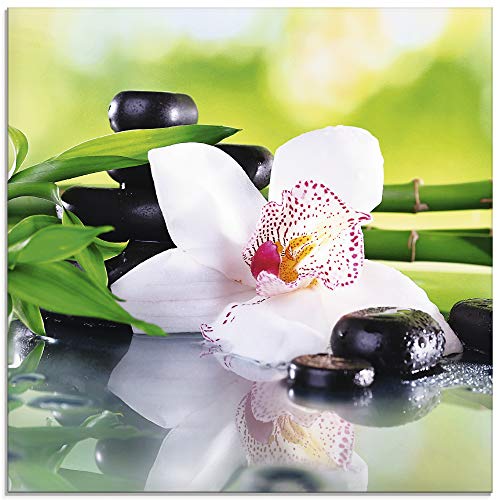 Artland Glasbilder Wandbild Glas Bild einteilig 40x40 cm Quadratisch Asien Wellness Zen Spa Blumen Blüten Orchideen Pflanze Steine Bambus T9IQ