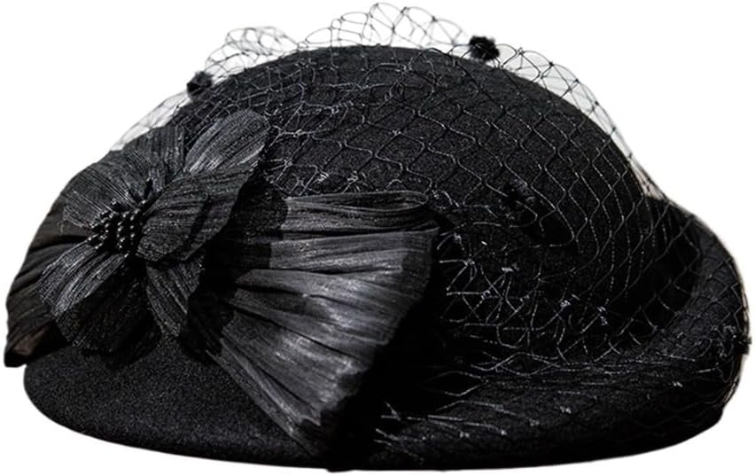Vine Mesh French Top Hat Photography Headdress Woman Hepburn Beret Painter Felt(Black)