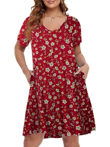 Image of BELAROI Women Casual Summer Dresses Loose Tshirt Beach Sundress V Neck Plus Size Swing Tunic Pockets