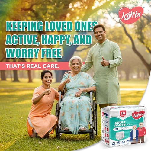 Image of JOYFIX Adult Diapers | Pant Style | Waist Size 60-102 cm (24 inch-40 inch) | Medium | Pack of 5 | Odour lock | Anti-Bacterial Absorbent - M (50 Pieces)
