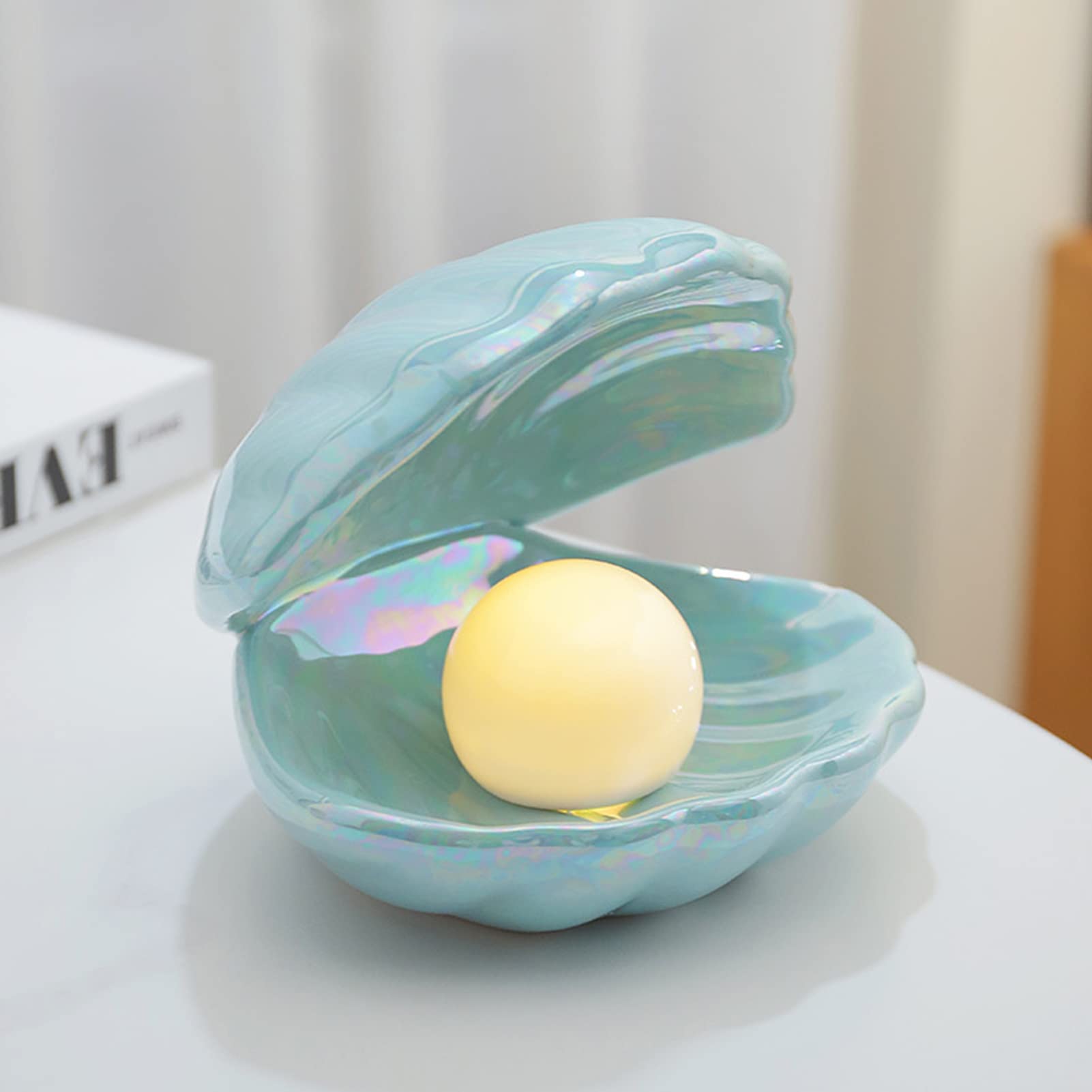 Shell lamp Night Light,Mood lamp Ceramic Ornament for Bedroom Living Room 13.5X 15 x16 cm (Green), 16 x 15 x 13.5 cm
