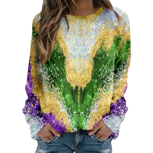 Sweat-shirt femme imprimé Mardi : pull ample jaune manches longues pour masquer les complexes