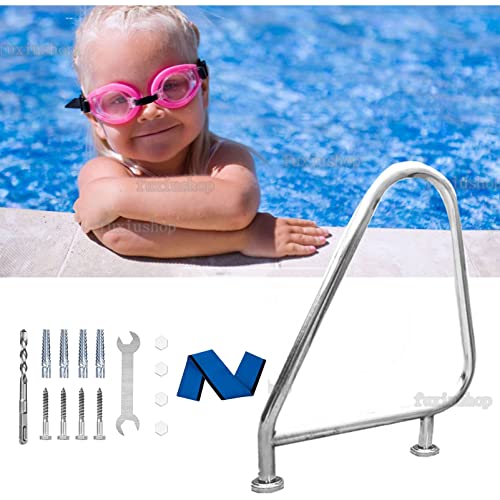 Handrail 304 Stainless Steel Swimming Pool Handrail for Inground Pools, Swimming Pool Railings for Inground or Steps, Pool Handrail with All Accessories and Escutcheons 4ft