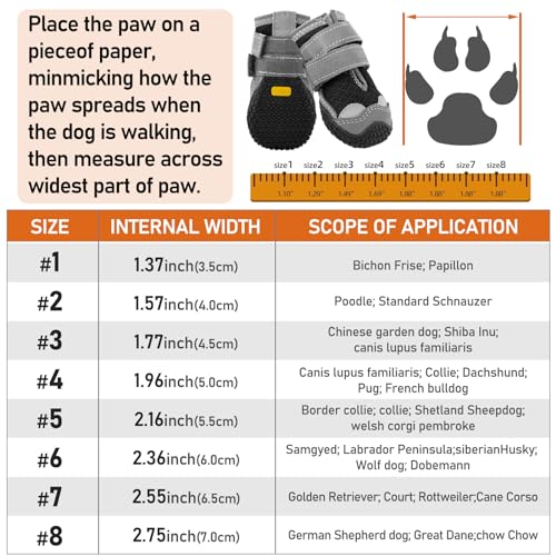 Hundeschuhe für Mittelgroße Hunde, rutschfeste Hundeschuhe Mit Reflektierenden Riemen Pfotenschutz für Schneewandern/Spazierengehen/Outdoor/Boden (8)