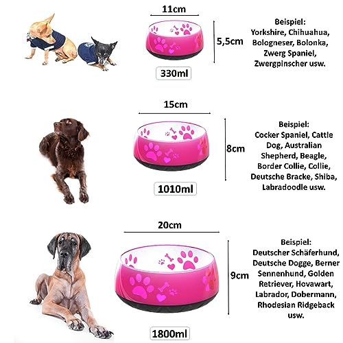 Hundenapf für Kleine und Große Hunde - Futternapf/Trinknapf S/M/L Rutschfest (M 1010ml für Mittlere Hunde, Pink)