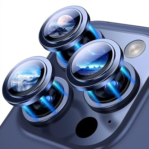 BAZO for iPhone 15 Pro/iPhone 15 Pro Max Camera Lens Protector, [Drop Protection] 9H Tempered Glass Camera Cover Screen Case Friendly Scratch Resistant Easy to Install – Blue Titanium Cover
