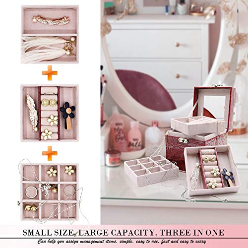 Darolin Retro Three-Layer Lint Jewelry Box Organizer Travel Portable Jewelry Storage Case Accessories Holder Pouch Display With Mirror For Earrings Bracelets Necklaces Rings (Crocodile Pattern Red) #TOP1