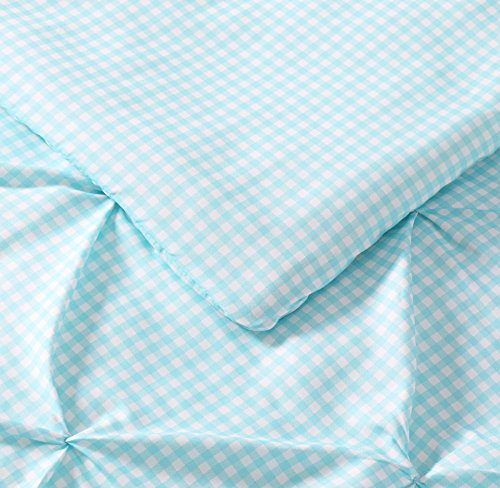 Image of Laura Hart Kids Printed Gingham Pinch Pleat Comforter Set, Twin X-Large, White /Aqua
