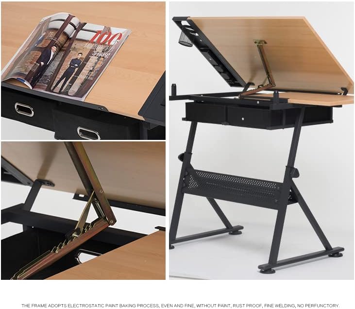 Miniatura 5 de Escritorio de dibujo profesional de altura ajustable, mesa de madera, mesa de manualidades inclinable con almacenamiento, escritorio de arte grande,