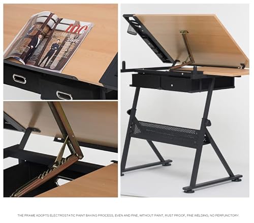 Cyytlfsd Height Adjustable Professional Drawing Desk, Wooden Tabletop,Tiltable Craft Table With Storage, Large Art Desk, For Home, Office, Drafting Table (Wooden Tabletop) #TOP4