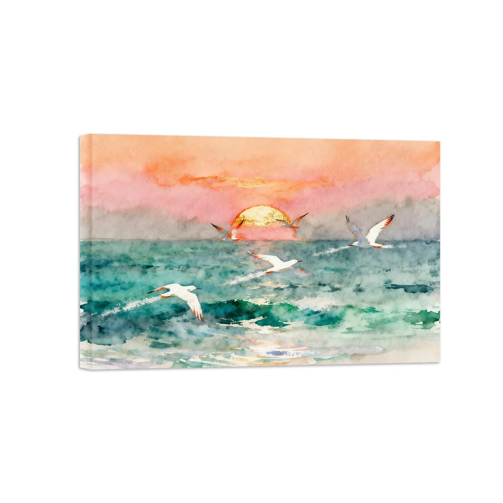 OZPWBVY Sea Birds Landscape Canvas Prints Ready to Hang 70x105cm Wrapped Canvas