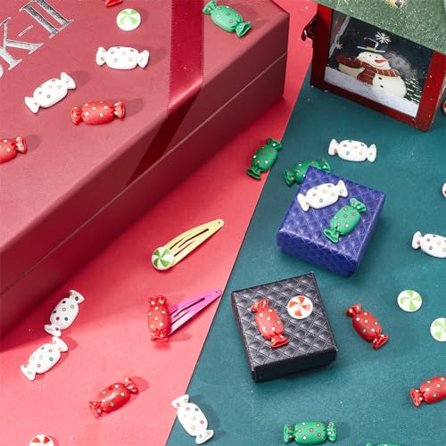 SUNNYCLUE 70Pcs Christmas Resin Charms Candy Cabochons Flatback Christmas Candy Beads No Hole Red Green White Sweets Flat Back Cabochon Bulk for Jewellery Making Supplies Scrapbooking Embellishments - Image 4
