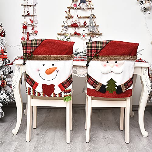 DULRLLY Christmas Chair Covers Set of 4, Cute Cartoon Snowman Santa Claus Elk Xmas Holiday Party Chair Back Cover, Kitchen Dining Chair Slipcovers Sets for Holiday Festival Party Decor (4PCS)