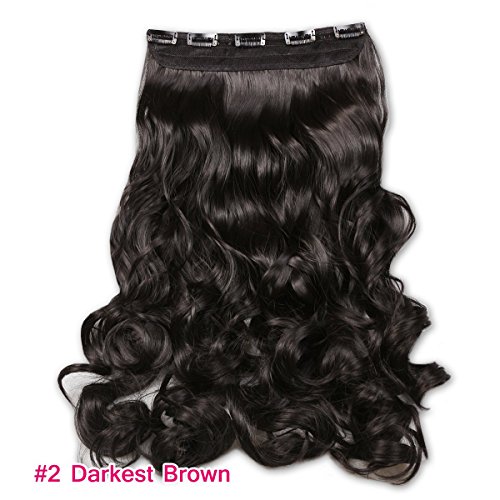 Risinggirl 22" 1-pack Full Head Curly Wave Clips in Synthetic Hair Extensions Hair pieces for Women 5 Clips 4.9 Oz Per Piece #2 Dark Brown