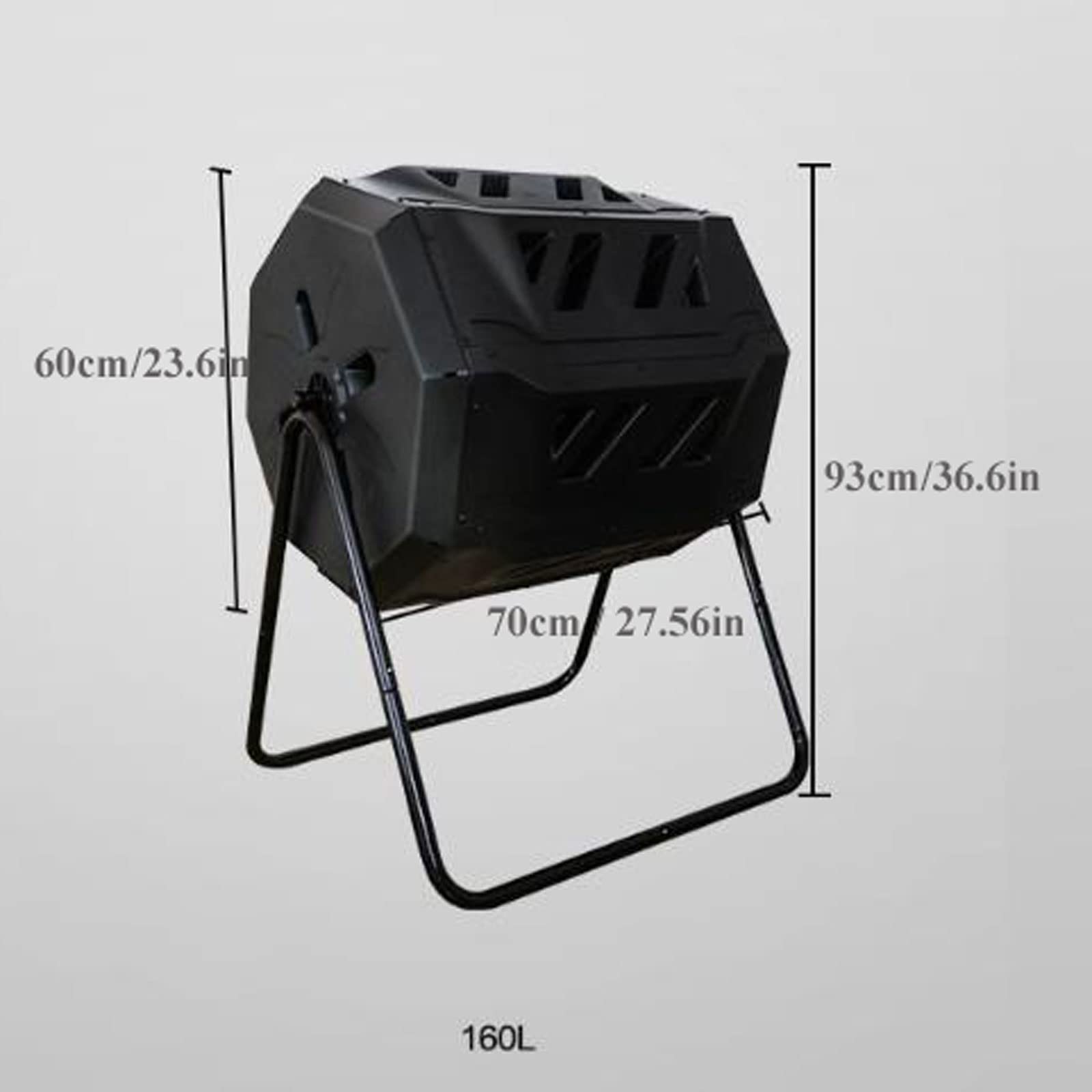 Kompostownik do ogrodu, Zewnętrzny dwukomorowy kompostownik bębnowy, obrotowy pojemnik na kompost na zewnątrz do ogrodu, kuchni i odpadów ogrodowych, 160L/42 galony