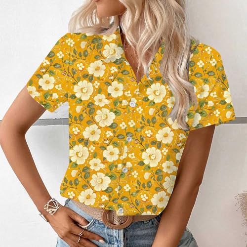 Womens Hawaiian Button Down Shirts Short Sleeve Casual Floral Tropical Shirt Summer Beach Tee Cool Button Up Tops3