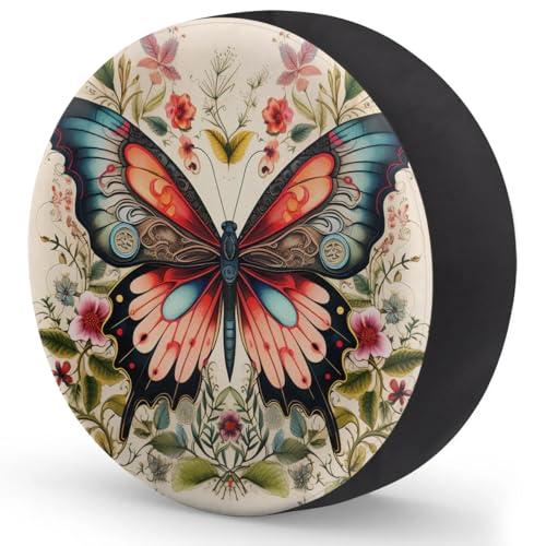 Image of Spare Tire Cover for RV Trailer, Retro Butterfly Flower Tire Covers Universal Fit for Travel Trailer Camper Jeep RV SUV Truck Waterproof Wheel Cover (16 inch for Diameter 29 inch - 31 inch)