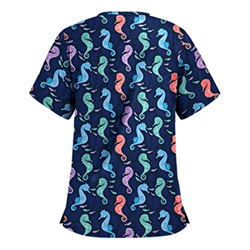 OIOLOYJM Printed Scrub Tops Women V Neck Short Sleeve Plus Size Scrubs for Womens Nursing Uniforms Shirts with Pockets
