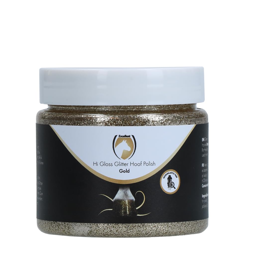 Holland Animal Care Hi Gloss Glitter Hoof Polish - Glitter for Hooves and Fur - Hoof Care - Moisturising - Includes Brush - Microplastic-Free - 150 ml - Gold