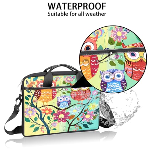 Funda para laptop de 15 pulgadas con diseño de búhos, ramas y flores, maletín delgado para oficina y viaje, con correa ajustable, para mujeres y hombres miniatura 3