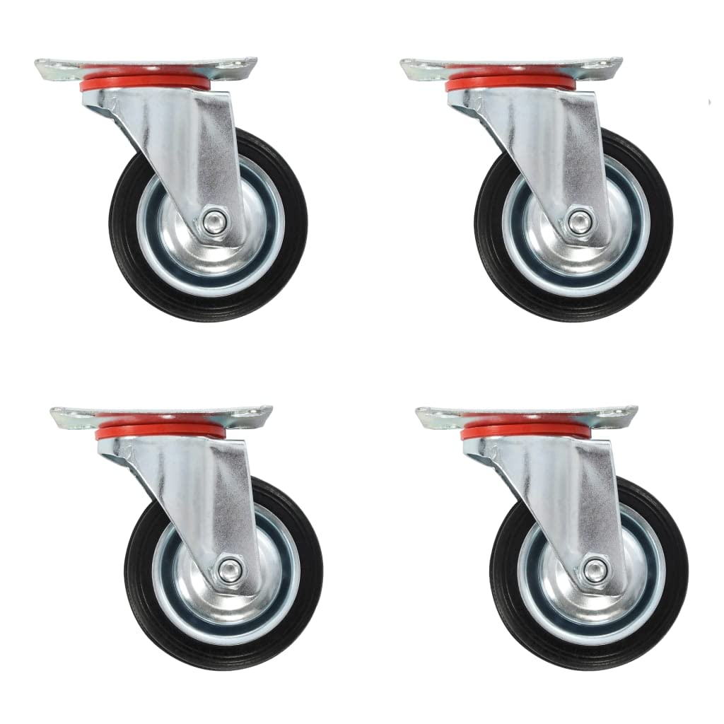 Ruote girevoli 4 pezzi 75 mm in gomma e ferro con rivestimento in zinco, piastra 81 x 67 mm, 50 kg per ruote, per banco da lavoro, carrello di trasporto, logistica di magazzino e officina