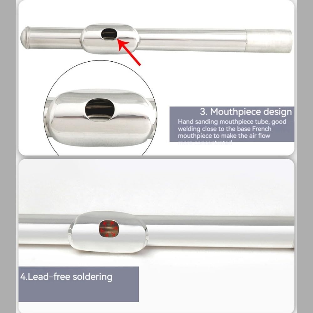 ByErz 17 hoyos C llave E flauta plateada orificio abierto orificio cerrado flauta de doble propósito adecuada for zurdos que aprenden a tocar la caja de almacenamiento de regalos y herramientas de man