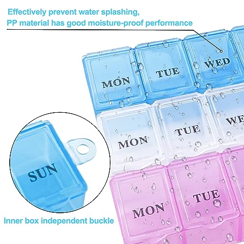 Fousenuk 3 stuks tablettenbox 7 dagen, pillendoosje gemakkelijk te openen, medicijnbox 7 dagen met 3 kleuren, pillendoosje 7 dagen, handige vochtbestendiger voor vitaminen, voedingssupplementen - Afbeelding 4