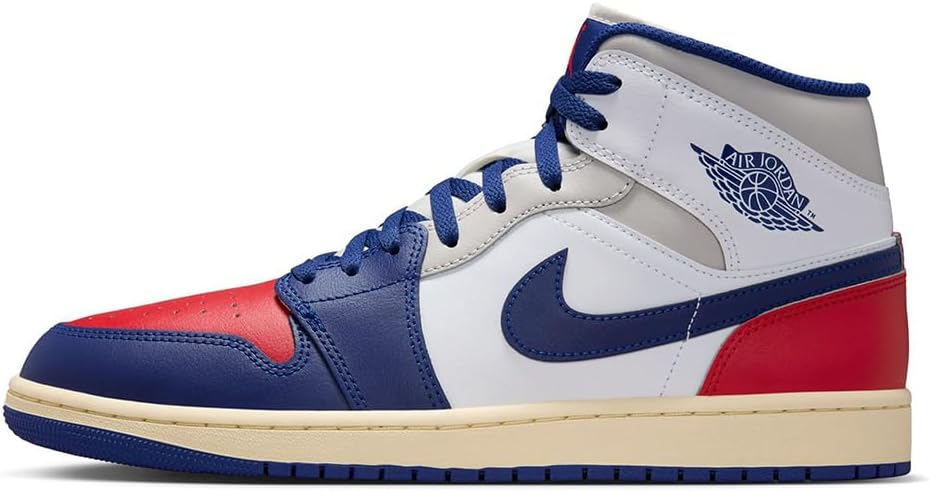 Air Jordan 1 Mid Men's Shoes (White/University Red/Neutral Grey/Deep Royal Blue) Size 9.5