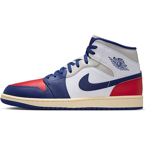 Air Jordan 1 Mid Men's Shoes (White/University Red/Neutral Grey/Deep Royal Blue) Size 9