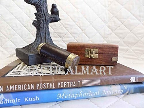 Brass and Leather Pocket Telescope with Box Nautical Decor Spyglass