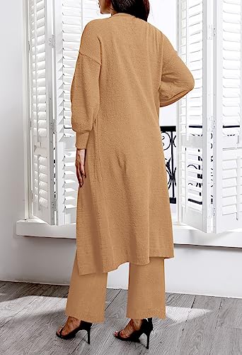 Image of Fixmatti Women's Fuzzy 3 Piece Sweatsuit Open Front Cardigan Crop Tank Tops Wide Legs Pants Lounge Sets