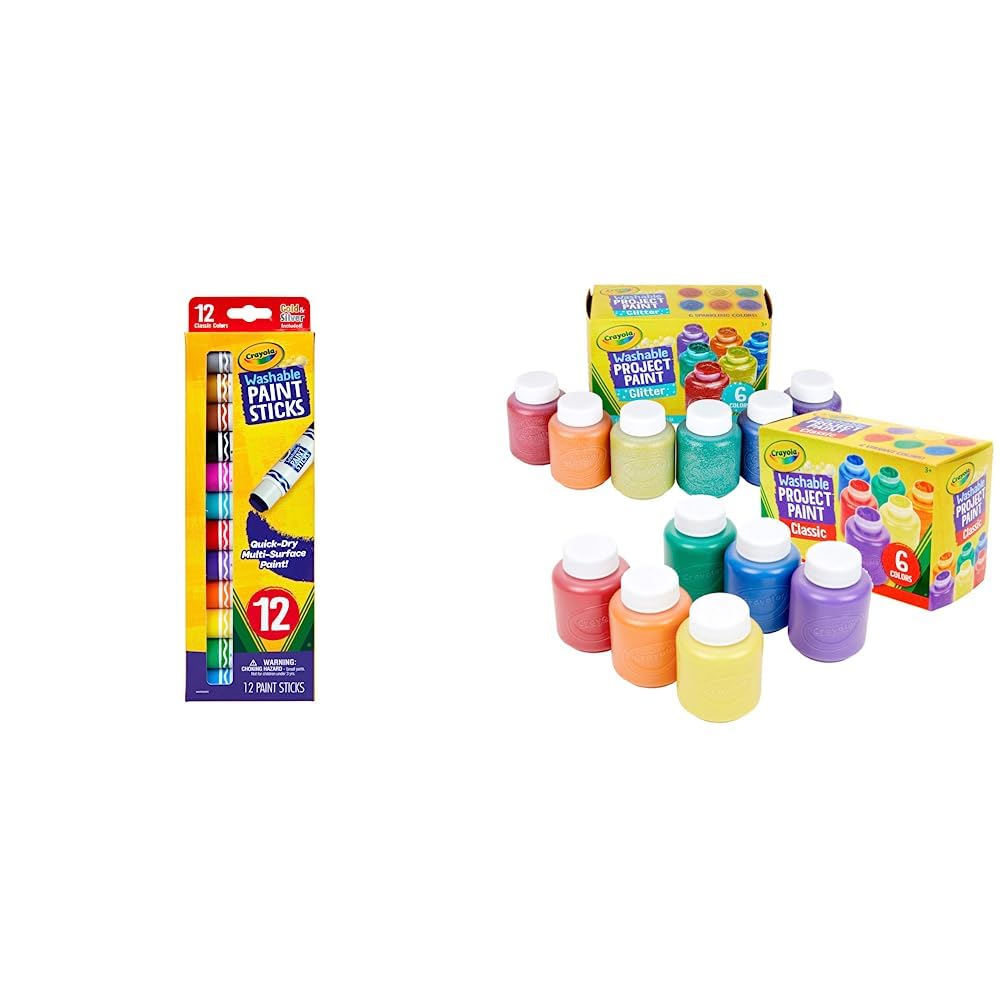 Crayola Quick Dry Paint Sticks, Assorted Colors, Washable Paint Set, 12 Count & Washable Kids Paint Set (12 Ct), Classic and Glitter Paint for Kids, Arts & Craft Supplies, Gift for Kids