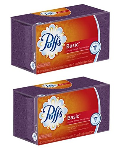 Puffs Basic Facial Tissues; 1 Family Box; 96 Tissues Per Box (Pack of 2)