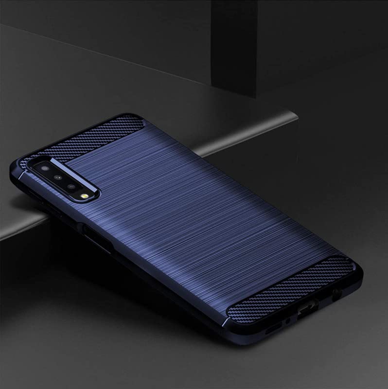 Image of NPRC Hybrid Ultra Slim Protective Case TPU Non-Slip Carbon Fiber Texture Shockproof Case Cover for Samsung Galaxy A7 2018 - Blue