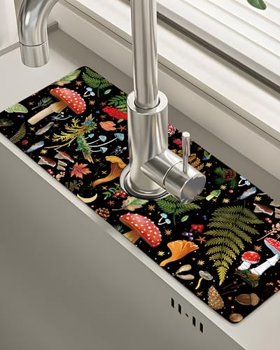 Patterned Sink Faucet Mat Kitchen Splash Guard Super Absorbent Drying Mat, Non-Slip Drain Pad for Kitchen Counter or Bathroom-15x5.5in