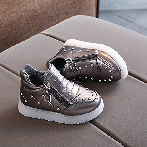 Bota infantil Fainosmny com zíper de cristal e luz de LED luminosa e curta, botas de cano curto, Cof