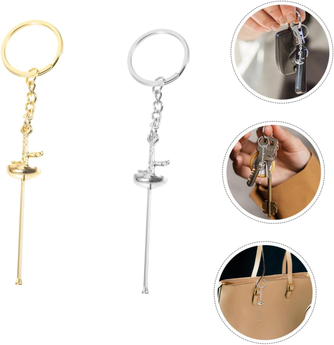 2pcs Metal Keychain Hanging Decor Fencing Design Key Accessories for Bags Keys and Lightweight and Stylish Fencing Ornaments
