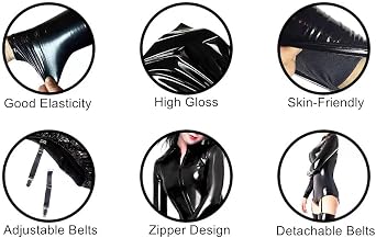 Women's Shiny Leather Long Sleeve Stretchy Bodysuit