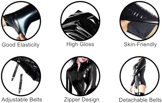Women's Shiny Leather Long Sleeve Stretchy Bodysuit