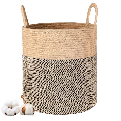 Cotton Rope Baskets Large Laundry Basket Woven Storage Basket Decor Laundry Hamper with Handle for Blankets Toys, 35 x 39 CM