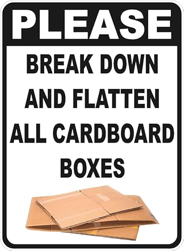 Anceky Style-10 Break Down And Flatten All Cardboard Boxes Safety Caution Sign, Brown Tin Metal, Wall Mount 12"X16"