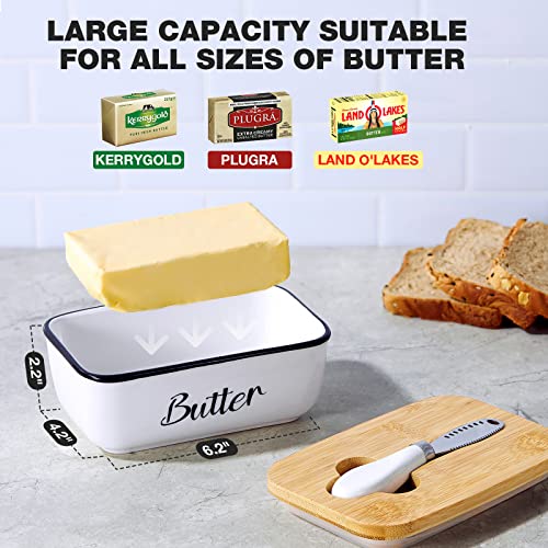 Ceramic Butter Dish With Lid And Knife, Gencywe Large Butter Container Keeper Storage, Airtight Silicone Butter Holder, Kitchen Butter Dish With Lid For Countertop, White, Microwave Dishwasher Safe #TOP3